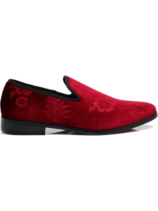 Enzo Romeo Men\'s Burgundy69 Vintage Velvet Flower Loafers Slip On Tuxedo Shoes main image 4